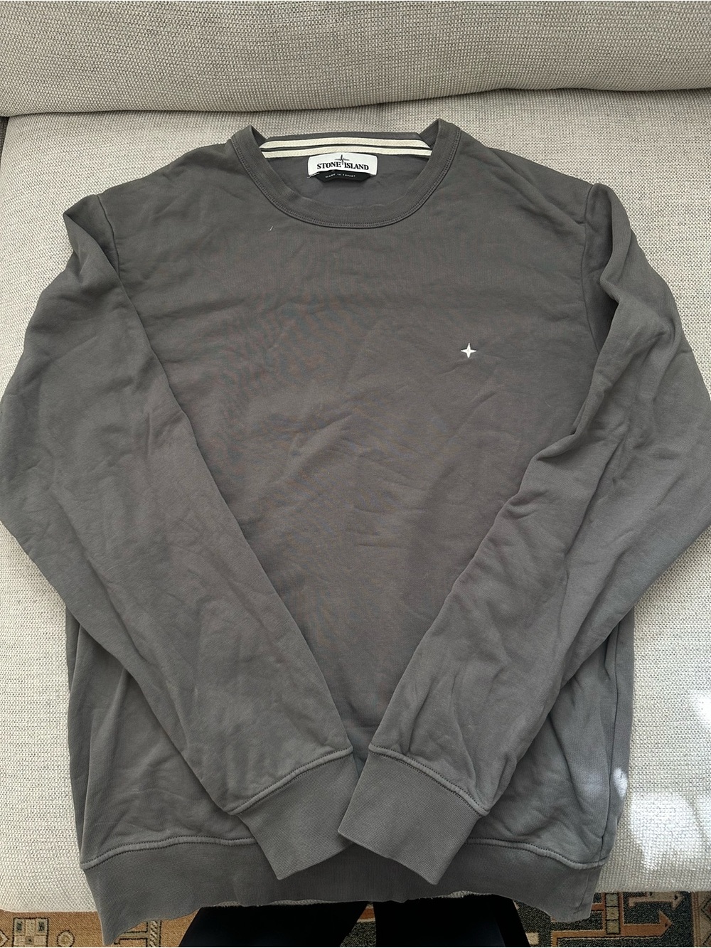 Stone Island Dark Gray Crewneck Sweatshirt with Small Logo